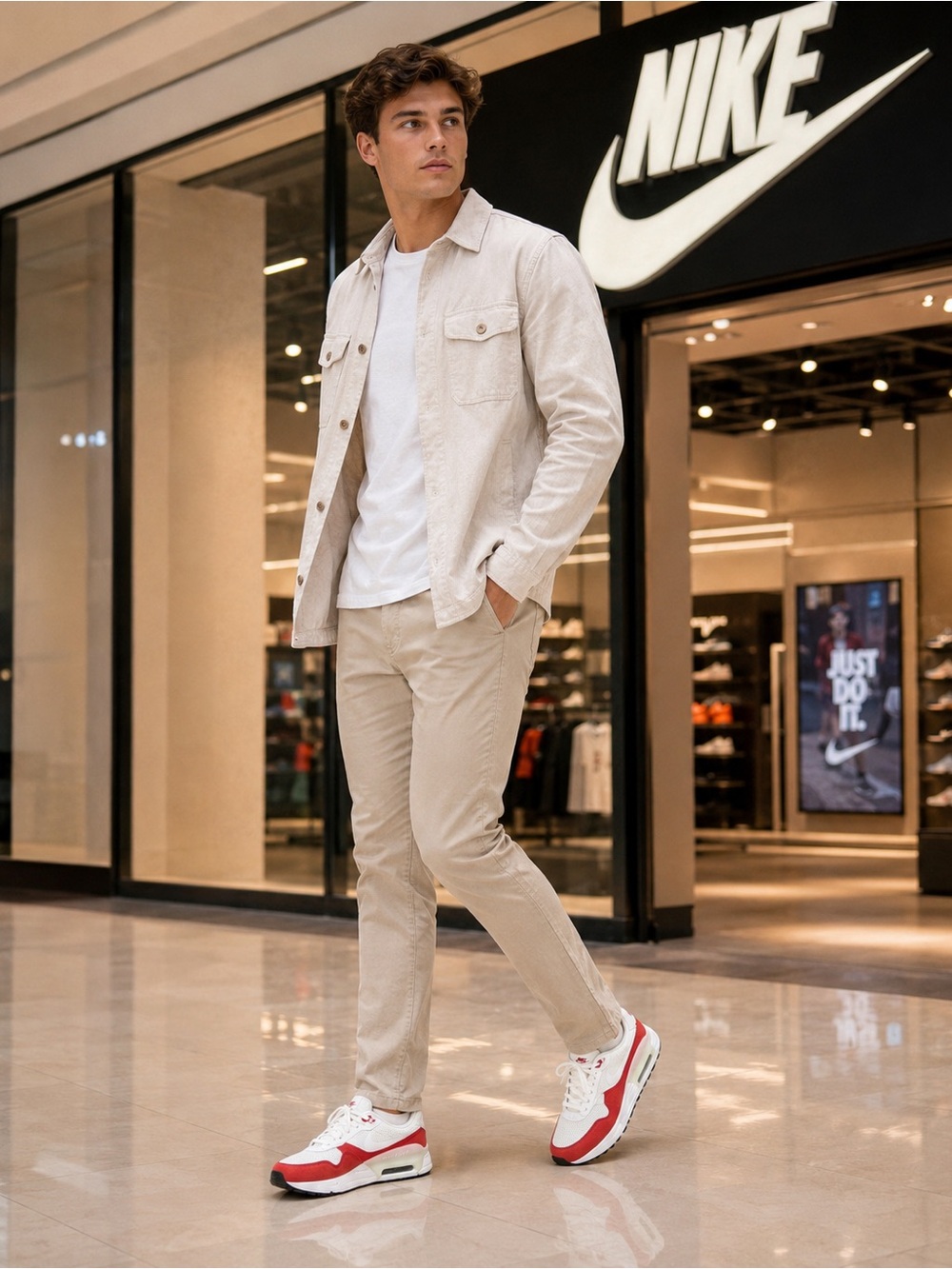 Nike Man’s Air Max Low-Top Sneakers in White & Red